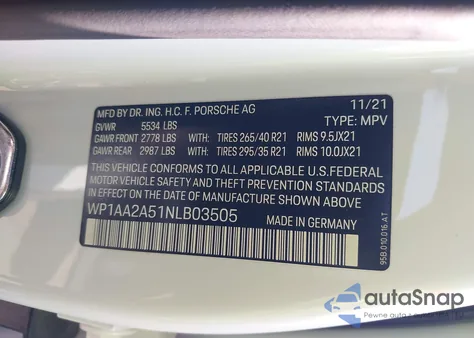 2022 Porsche Macan z USA, uszkodzony, nr VIN WP1AA2A51NLB03505